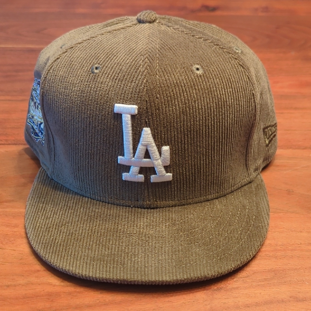 LA Dodgers Olive Corduroy Fitted Baseball Hat With 40th Anniversary Sidepatch